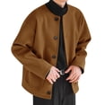 thumbnail image 5 of Mens Woolen Trench Coat Crew Neck Single Breasted Peacoat Casual Fall Winter Overcoat With Pockets, 5 of 6