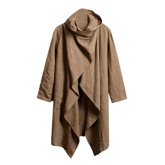 Odeerbi Trench Coat For Men Windbreaker Mid-length Cloak Cardigan Long-sleeved Jacket Coffee
