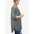 thumbnail image 2 of Ellos Women's Plus Size Striped Henley Tunic Oversized Long Top Wear with Leggings, 2 of 6