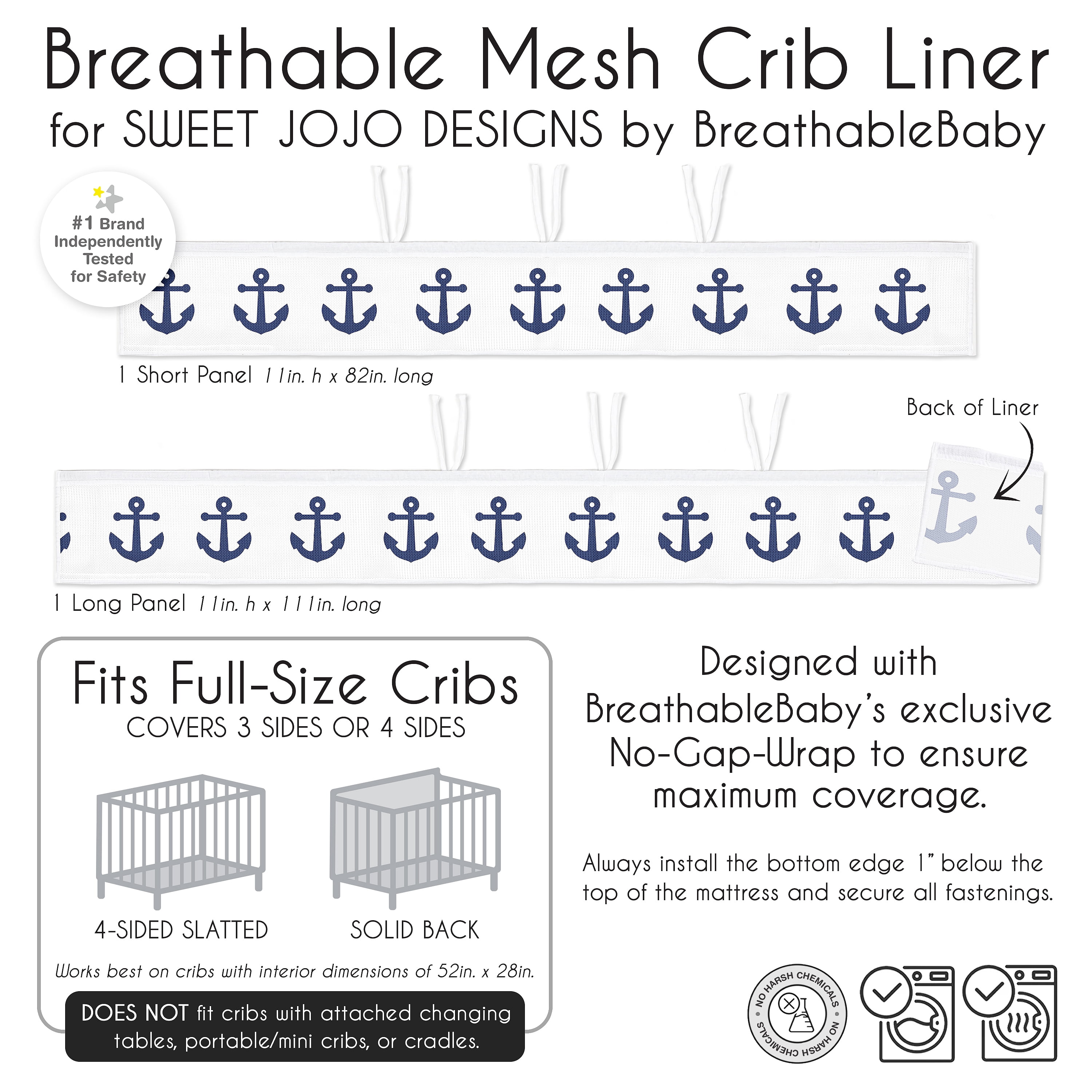 Sweet Jojo Designs + BreathableBaby Sailor Boy, Girl, Unisex/Gender Neutral Breathable Mesh Crib Liner