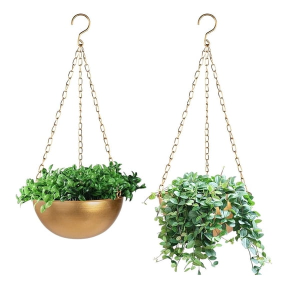 WQNZMADO Large Gold Hanging Planter with Drainage, Semi-Circle Hanging Plant Holder for Indoor Plants, LightweightCeiling Basin