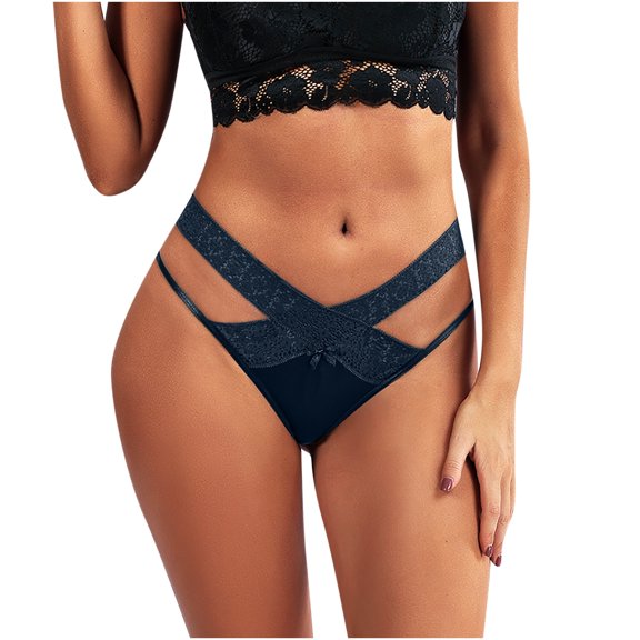 JINMGG Womens Plus Size Clearance $5 Women Soild Lace Low Waisted G-String Panties Briefs Underwear Bikini Dark Blue XL