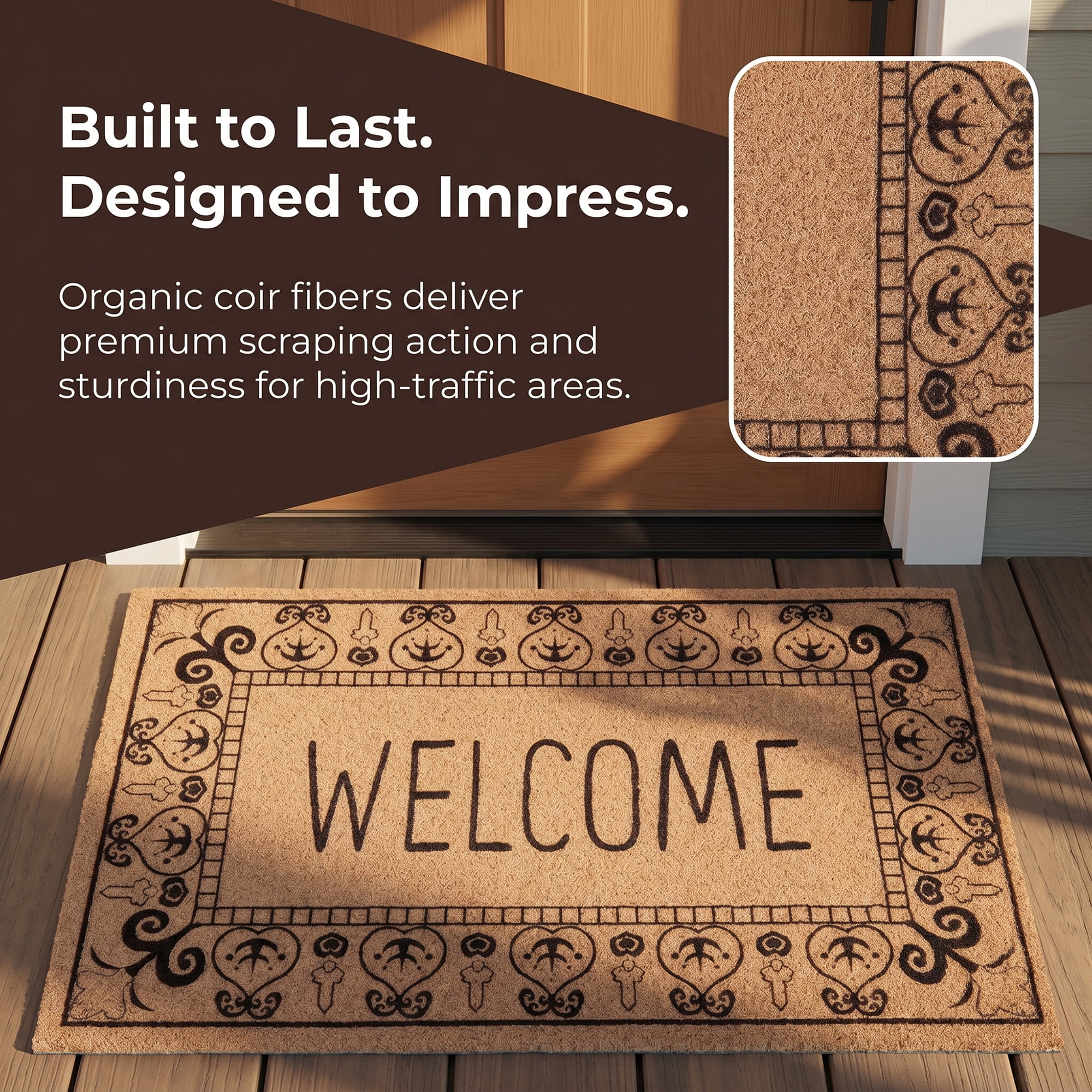Unique Bargains Natural Coir Non-Slip Backing Waterproof Doormat Brown Letter 32" x 20"