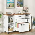 thumbnail image 4 of Semoic 3 Drawer Wood Lateral File Cabinet with Lock, Rolling Mobile Filing Cabinet with Open Storage Shelves, Printer Stand Office Storage Cabinet for Home Office Fits Files Legal/A4 Size, White, 4 of 18