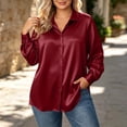 thumbnail image 6 of AKOEE Plus Size Shirts for Women Button Down Dressy Casual Soft Satin Long Sleeve XL-5X Lapel Collar Blouses (XL, Wine), 6 of 8