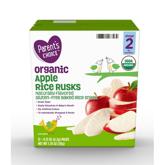 Parent's Choice Organic Stage 2, Apple Baby Snack, 1.76 oz Box (48 Pack)
