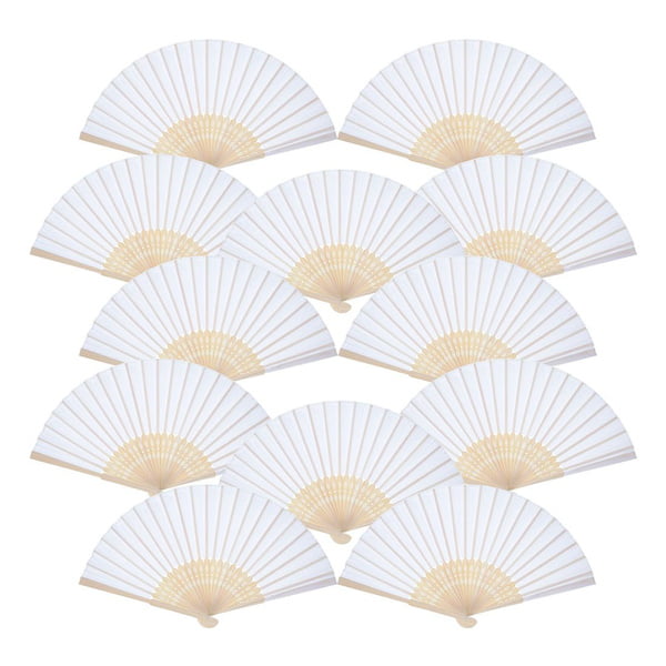 30/20/10 Pack Hand Held Fans White Paper fan Bamboo Folding Fans Handheld  Folded Fan for Church Wedding Gift, Party Favors, DIY Decoration 