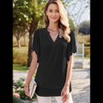 thumbnail image 4 of Blusas de Corta con Cuello en V para Mujer, Blusas Florales de Doble Capa de , Túnicas, Tops Negro S, 4 of 9