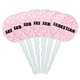 thumbnail image 1 of Sebestian Cupcake Picks Toppers - Set of 6 - Pink Speckles, 1 of 1
