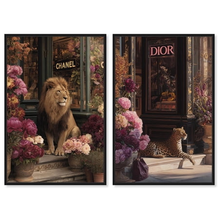 Savage Glam Set Canvas Print Floral Wall Art Set by Art Remedy, Black Frame, 10 x 15