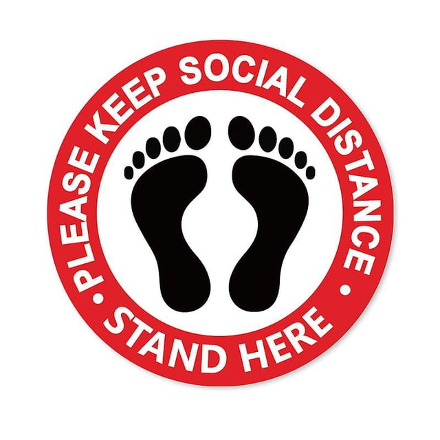 Social Distancing Floor Decal Stickers -15 Pack 8" Red Stand Floor Decal - Wait Here Sign Distance Of 6 Feet Specialized Sticker Markers, For Crowd Co