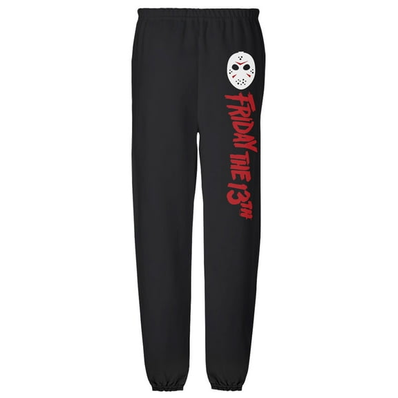 Friday the 13th Logo and Mask Mens Jogger Sweatpants, Black, Large