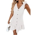 thumbnail image 3 of Women'S Spring V Neck Sleeveless Jacquard Sundresses Button Decoration Flowy Summer Dresses for Women White L, 3 of 10