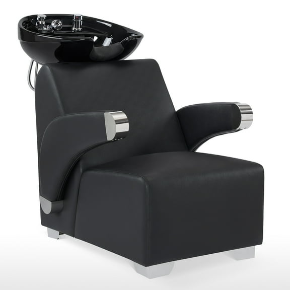 BarberPub Ceramic Bowl Backwash Shampoo Chair, Adjustable Modern Shampoo Sink Chair, Hair Washing Station for Professional Shampoo Barbershop, Home&Beauty Spa Salon 9102 (Black)