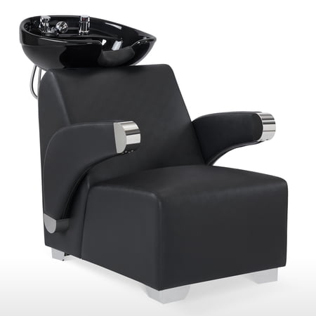 BarberPub Ceramic Bowl Backwash Shampoo Chair  Adjustable Modern Shampoo Sink Chair Hair Washing Station for Professional Shampoo Barbershop Home&Beauty Spa Salon 9102 (Black)