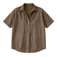 thumbnail image 4 of Yuanlong Women's T-Shirts Collared Neck Snap Button Front Elbow-Length Sleeve Tees Solid Color Short Sleeve Basic Holiday Top, 4 of 4