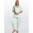 thumbnail image 4 of DAKIMOE Womens Silk Satin Pajama Sets Short Sleeve Pjs V Neck Pajamas for Women with Long Pant S to XL, 4 of 8
