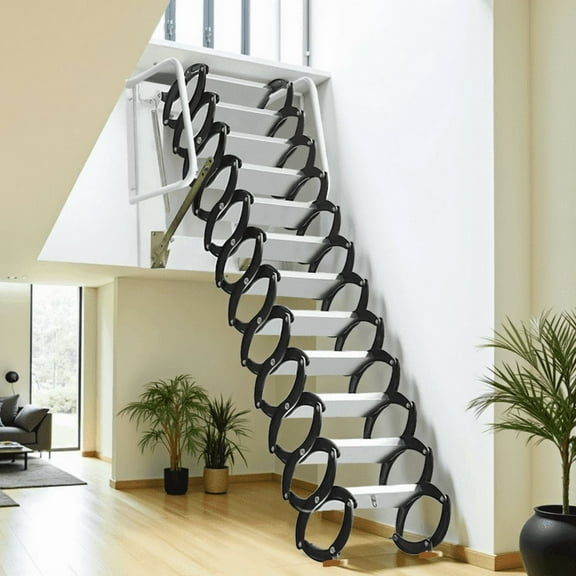 Folding Loft Staircase, 12 Steps, 14.7×5.3in Pedals, Wall-Mounted, 1102 LBS, Attic Ladder, Loft, Garage, Home