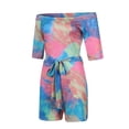 thumbnail image 4 of Women Fashion Short Sleeve Casual Tie-Dye Print Off Shoulder Playsuit Jumpsuits Button Overalls Long Sleeve Button up Romper Women Womens Glitter Romper Knit Jumpsuit Women Junior Jumpsuits And, 4 of 8