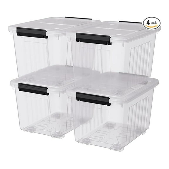 50 Quart Clear Large Storage Totes with Wheels, Plastic Storage Box with Lid, 4-Pack