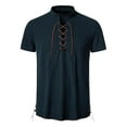 thumbnail image 2 of DDAPJ pyju Men's Pirate Shirt Renaissance Medieval Viking Shirt Linen Short Sleeve Lace Up Top Halloween Costume Rebajas Hoy Liquidación Navy L, 2 of 6
