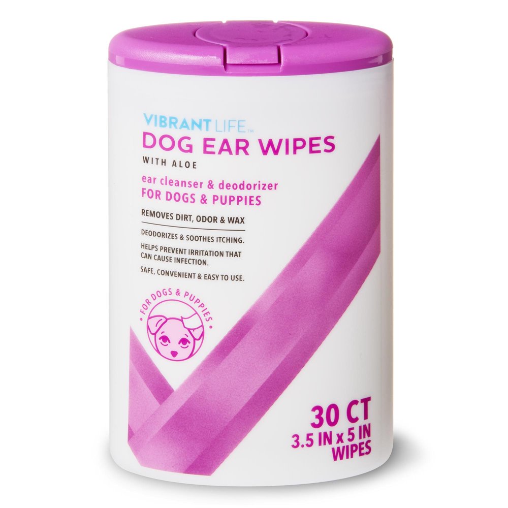Vibrant Life Dog Ear Wipes with Aloe, 30 Count