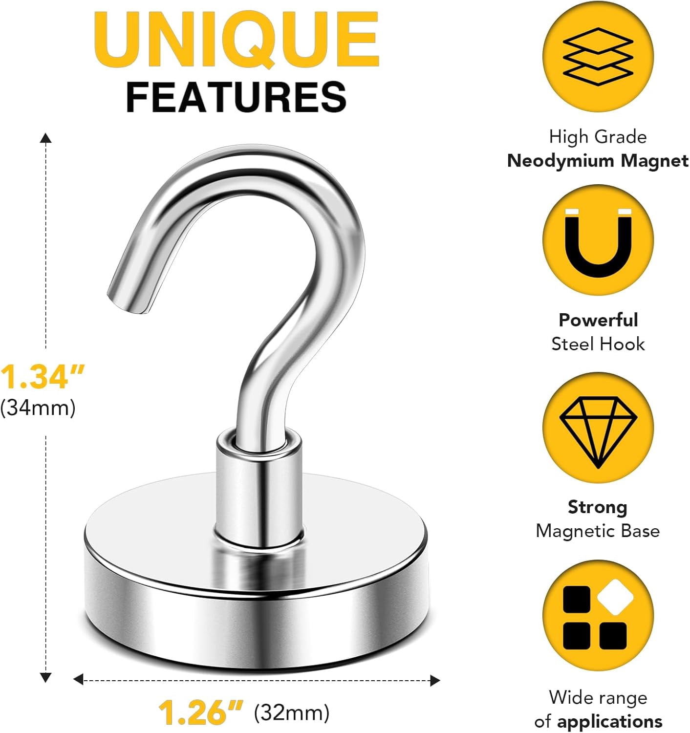AllWays Plaza Magnetic Hooks,120 lb Heavy Duty Strong Magnet with Hook for Hanging Rare Earth Neodymium Magnet for Fridge Kitchen Cruise Grill Garage and Storage 12 Packs