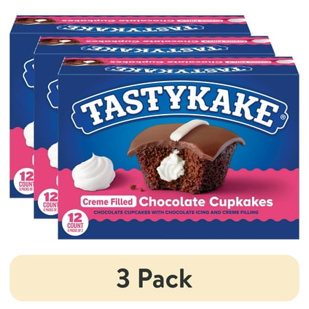 (3 pack) Tastykake Creme Filled Chocolate Cupkakes, 12 Count, 6 Packs of 2 Cupcakes
