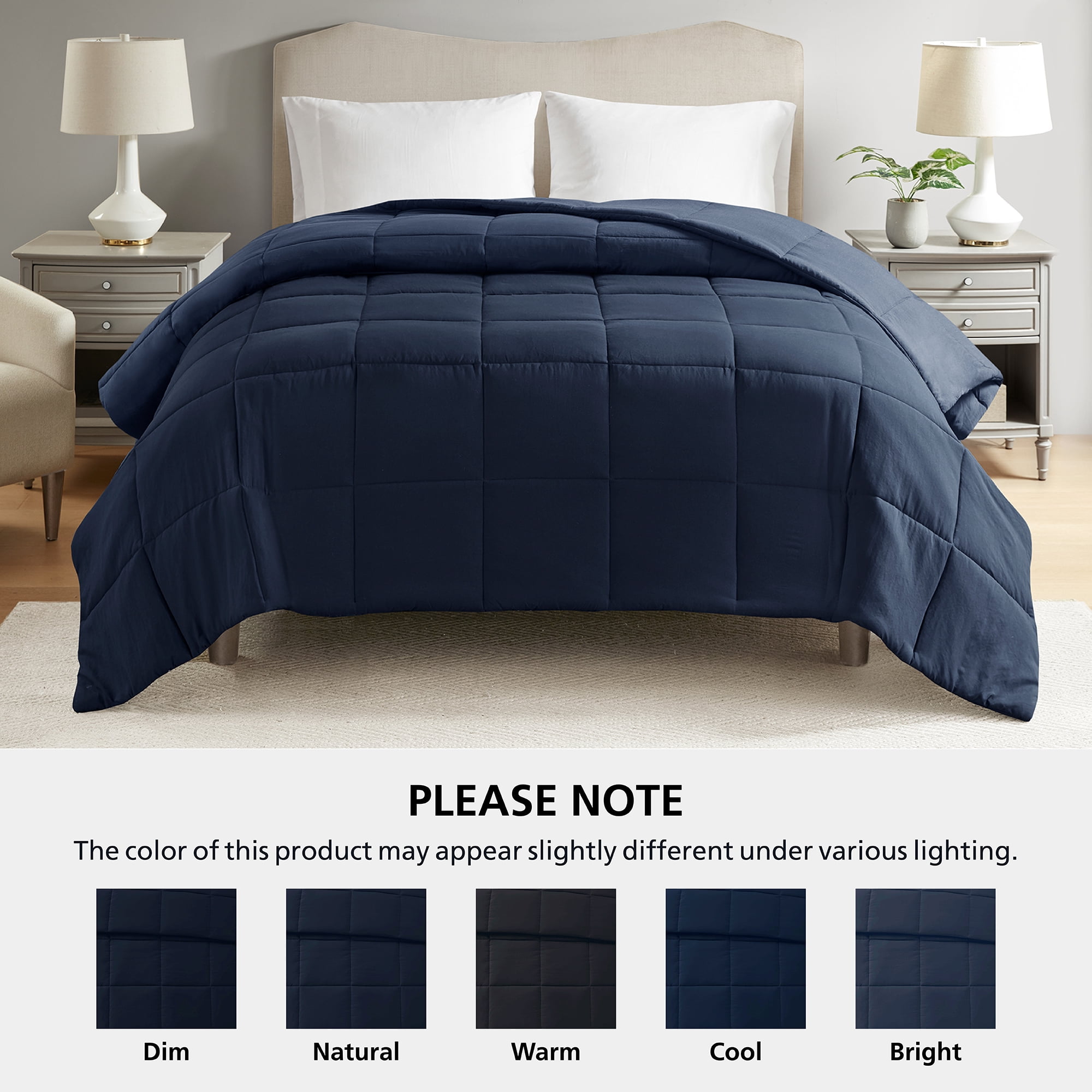 Mainstays Full/Queen Comforter, Down Alternative, All-Season, Navy