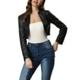 thumbnail image 1 of INSPIRE CHIC Vestes Courtes en Cuir PU pour Femmes Veste à Manches Longues Ouverte devant S Noir, 1 of 6