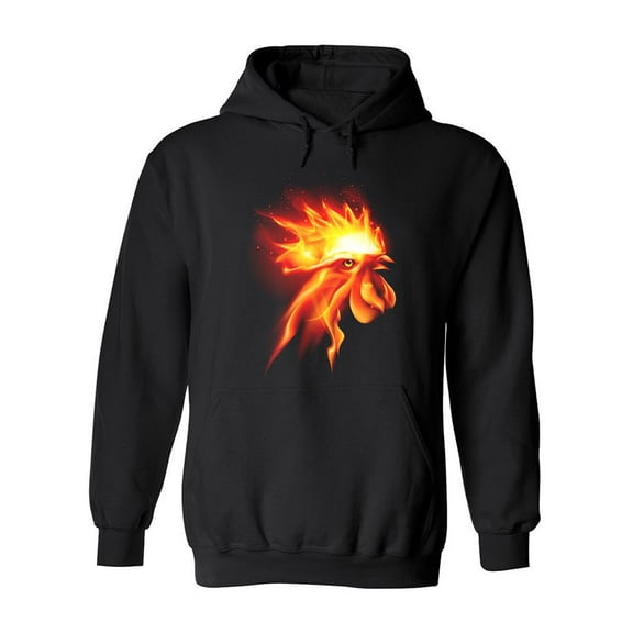 Burning Rooster Head Hoodie Men -Image by Shutterstock, Male XX-Large