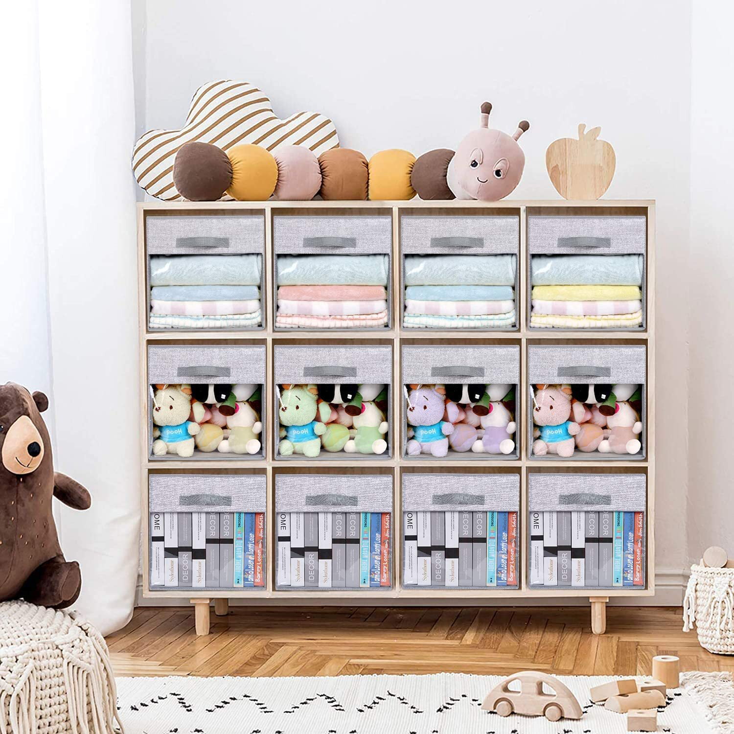 DECOMOMO Storage Bins | Cube Storage Bin with Label Holders, Fabric Storage  Cubes for Organizing Shelves Closet Toy Clothes (10.5 x 11 / 6pcs, Grey)
