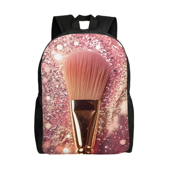 Disketp Makeup Brush on Pink Glitter Mochila Unisex de Apertura Lateral Completa, Mochila para Laptop para Escuela, Trabajo y Viajes