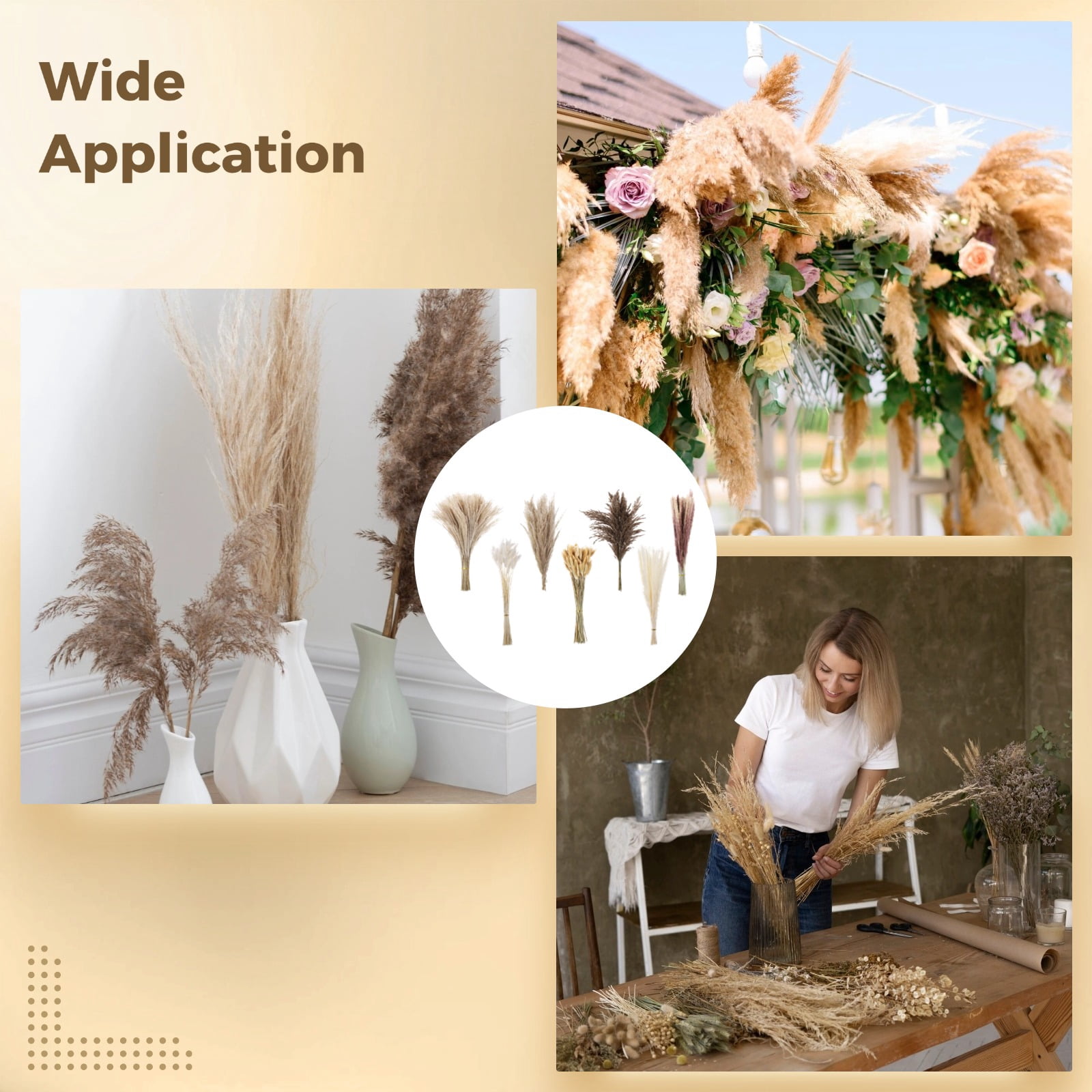 300PCS Dried Pampas Grass Bouquet, Natural Eucalyptus & Bunny Tail Grass, Boho Home Decor, Ideal for Wedding, Table, and Living Room Styling