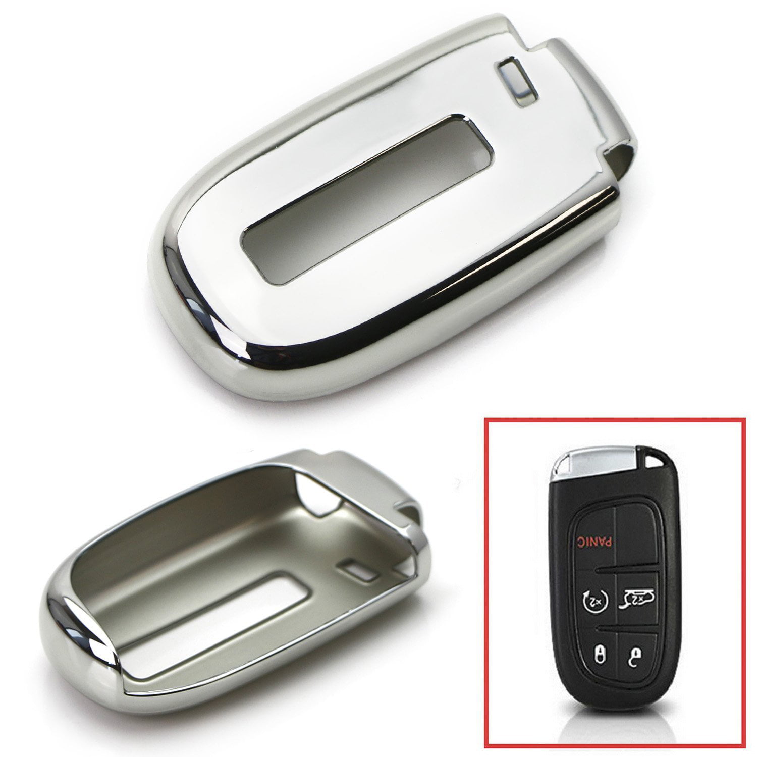 Silver TPU Remote Smart Key Cover Fob Case Shell For Dodge Charger Jeep Chrysler 