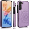 thumbnail image 6 of Design for Samsung Galaxy S23 5G Case with Tempered Glass Screen Protector PU Leather Credit Card Holder Slot Wallet Phone Cases Stand Kickstand Protective Cover for S 23 Women 6.1 inch Purple, 6 of 12