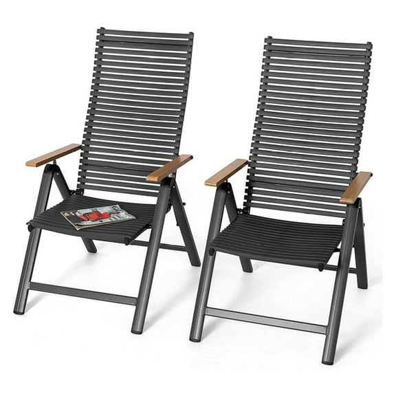 2 Piece Outdoor Folding Patio Chairs, Adjustable Backrest, Rust-Proof Aluminum, Lawn Dining Chairs for Garden, Porch, Yard - Dark Gray