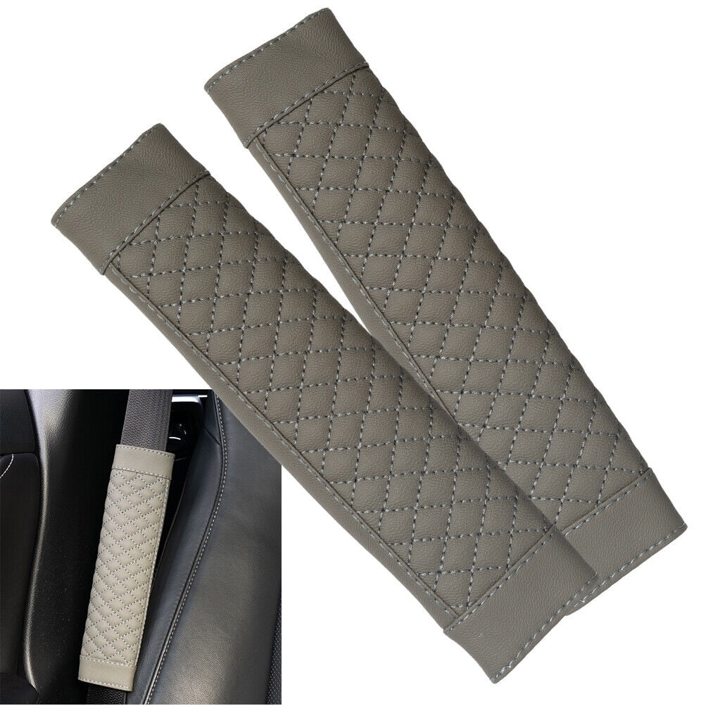 AUTOXBERT 2x Grey Car Truck Leather Seat Belt Cover Shoulder Pad