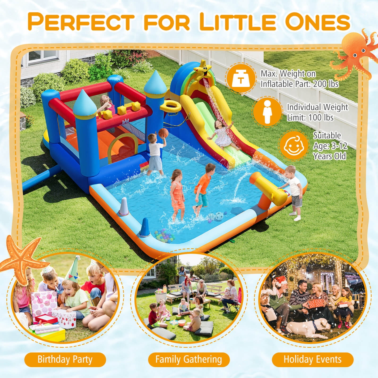 Infans Giant Water Slide Bounce House w/Climbing Wall Splash Pool 735W Blower Included