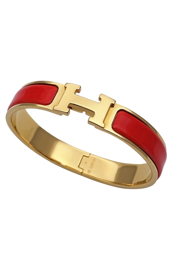 Pre-Owned Hermes Herms Click H PM Bangle Bracelet for Men and Women in Orange Gold (Fair)
