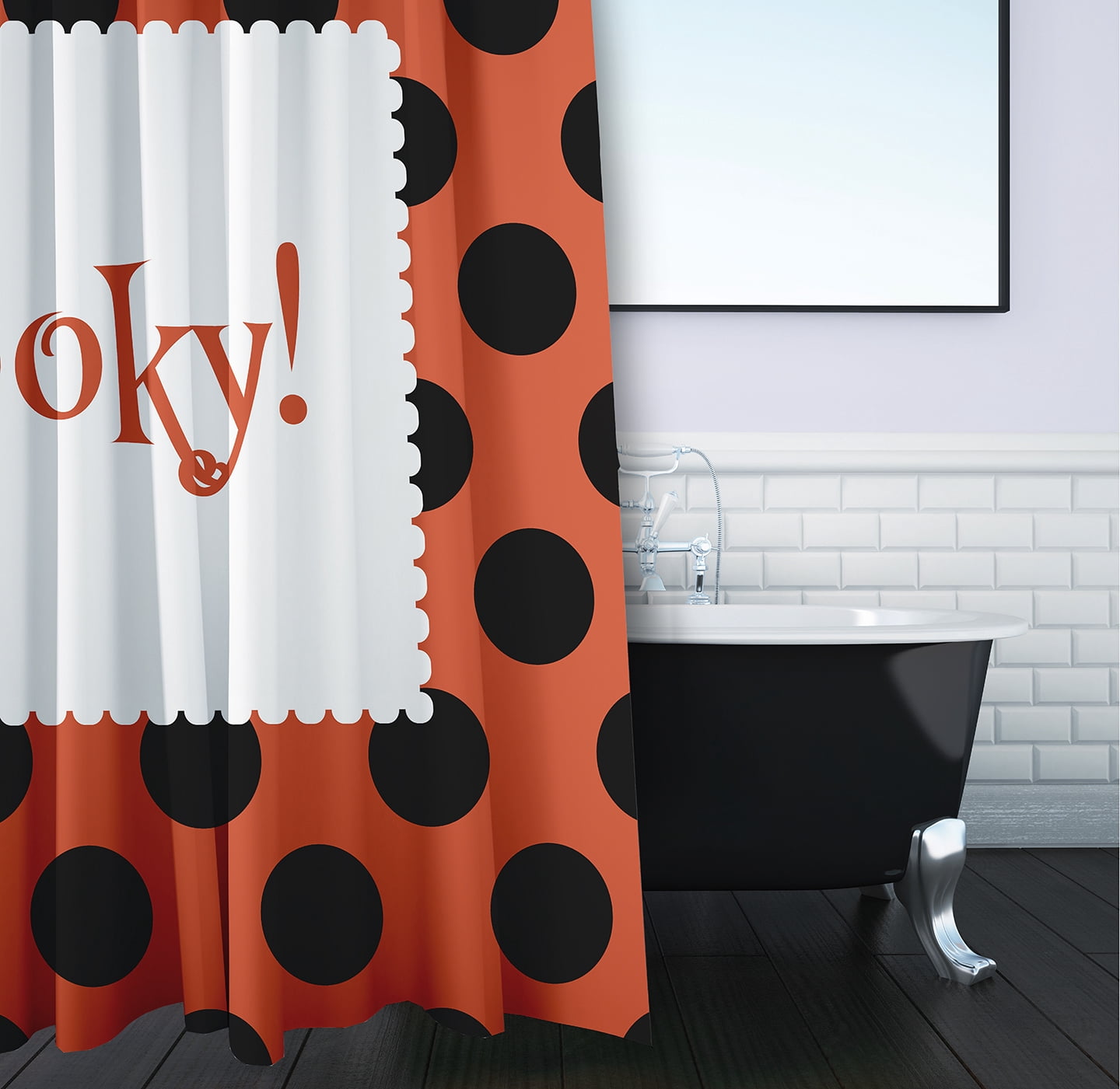 Simply Daisy 70" W x 73" L Halloween Spooky Dots Polyester Shower Curtain, Harvest Orange [1 Ct]