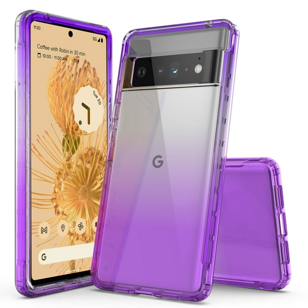 Google Pixel 6A Case, Rosebono Hybrid Gradient Transparent Soft TPU