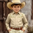 thumbnail image 2 of Boys Western Style Print Shirt Top for Kids Casual Plaid Button Front Shirt with Rugged Comfort for Everyday Wear Beige 130, 2 of 4