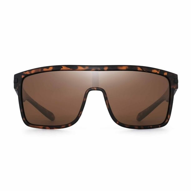 JIM HALO Men's Polarized Shield Sunglasses Oversized Flat Top Square Glasses (Tortoise Frame