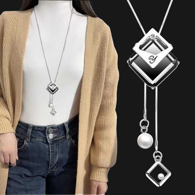 Collar de cadena de suéter de payaso de cristal para mujer, estilo coreano, con cadena de suéter para ropa, colgante de borla larga