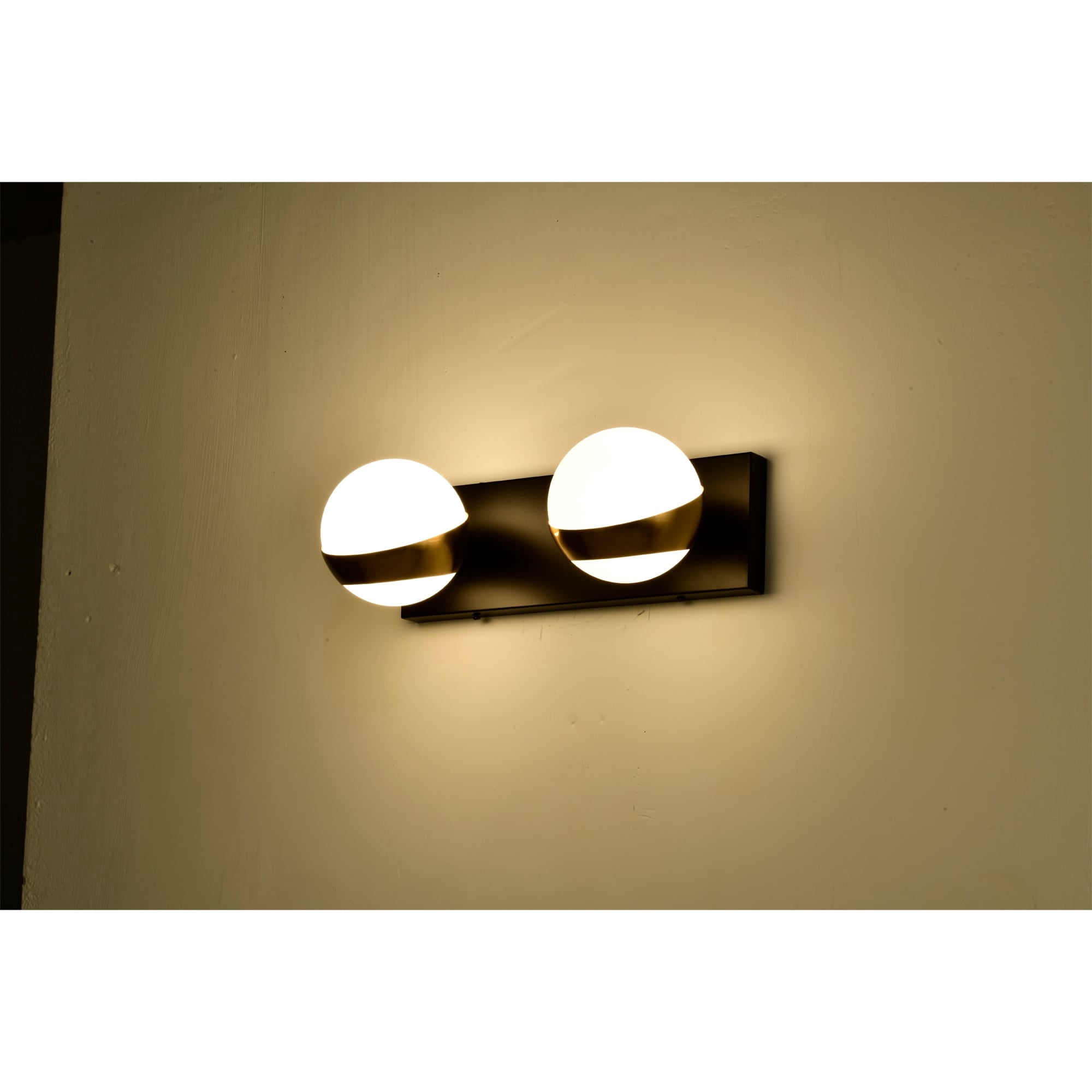 Duo 14 in. 2-Light Indoor Matte Black and Matte Gold Finish Wall Sconce with Light Kit