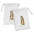 thumbnail image 1 of Beagle Fabric Pouch Set of 2, Dog Wears Glasses Lying and Looking Away Animal Image on Plain Backdrop, Drawstring Bag for Toiletries Masks and Favors, 9" x 6", White and Multicolor, by Ambesonne, 1 of 2