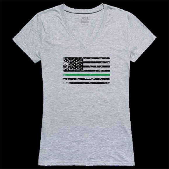 Rapid Dominance GS2-804-HGY-03 Women TGL Flag Graphic Short Sleeve V-Neck T-Shirt, Heather Grey - Large