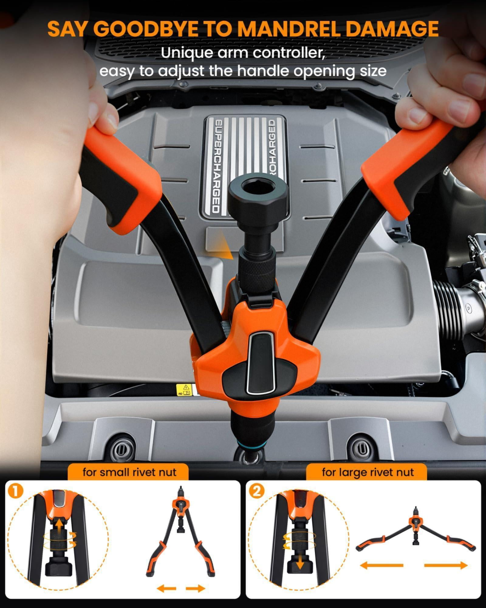 Rivet Nut Tool Kit  16-inch Upgraded Thickened With 11 Metric & Sae Color Matching Mandrels 110pcs Nutsert Assortment Rugged Carrying Case- For Beginners Professional Users