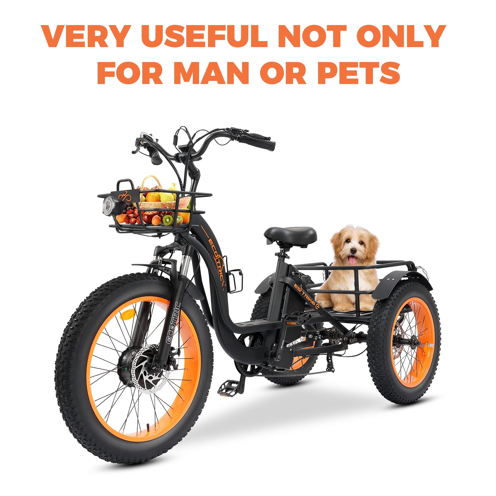 Ecotric 48 V Electric 24" Tricycle with Front and Rear Carrying Basket